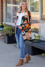 Western Tribal Aztec Print Cardigan Orange